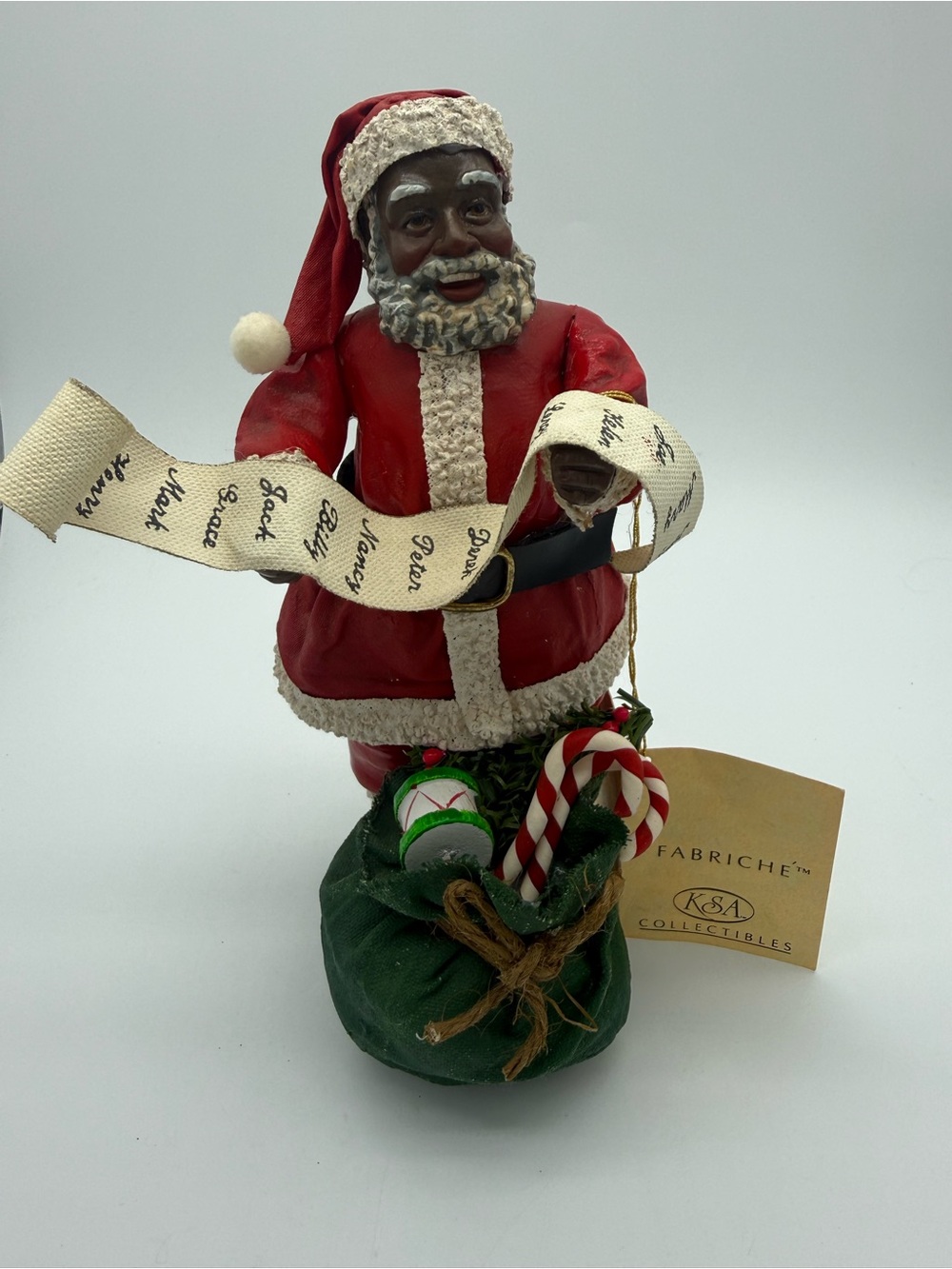 Kurt Adler Fabriche African American Santa Ornament Figurine Checking His List